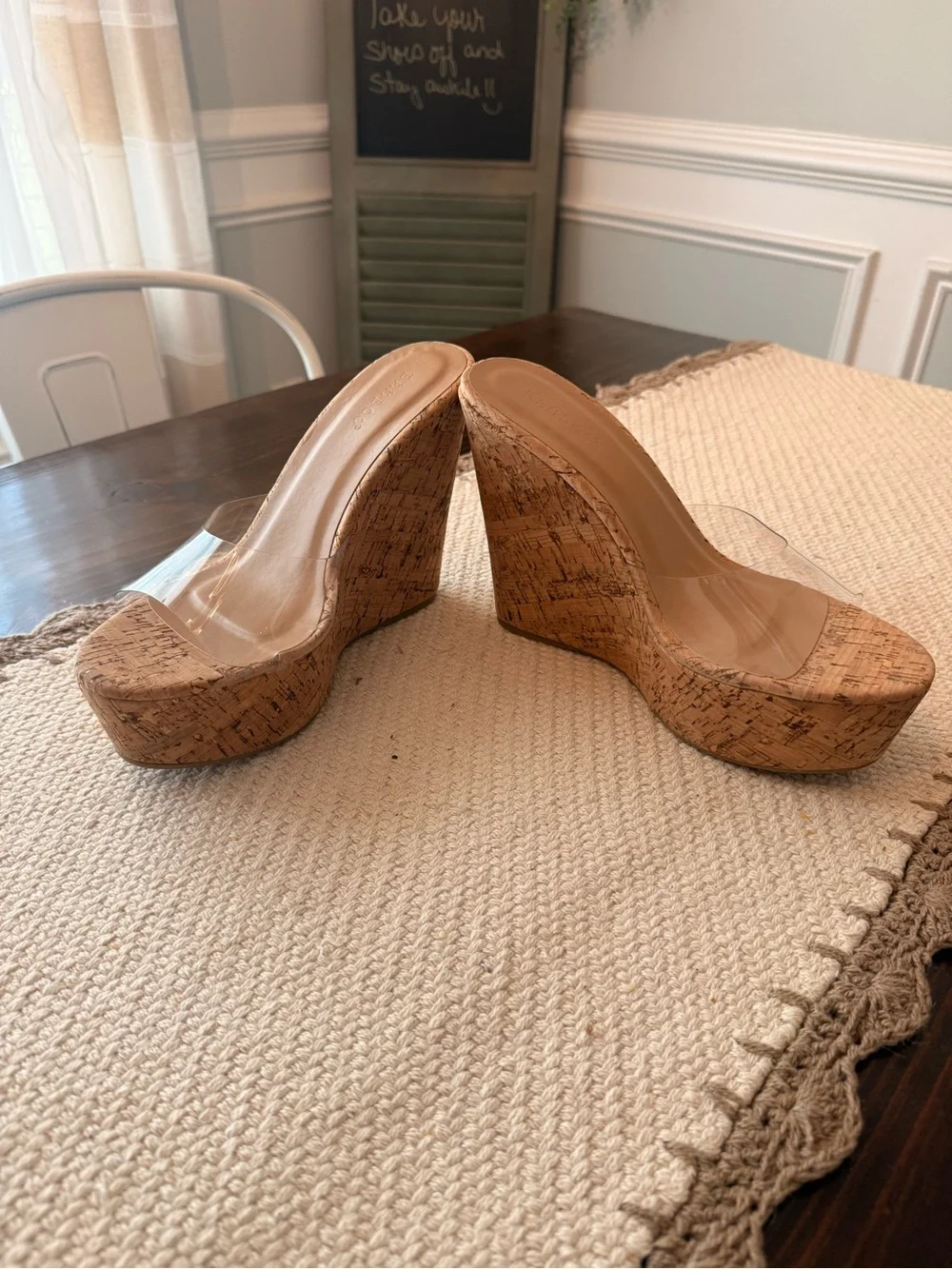 Bamboo Womens Cork Wedges with a Clear Strap Sz 10